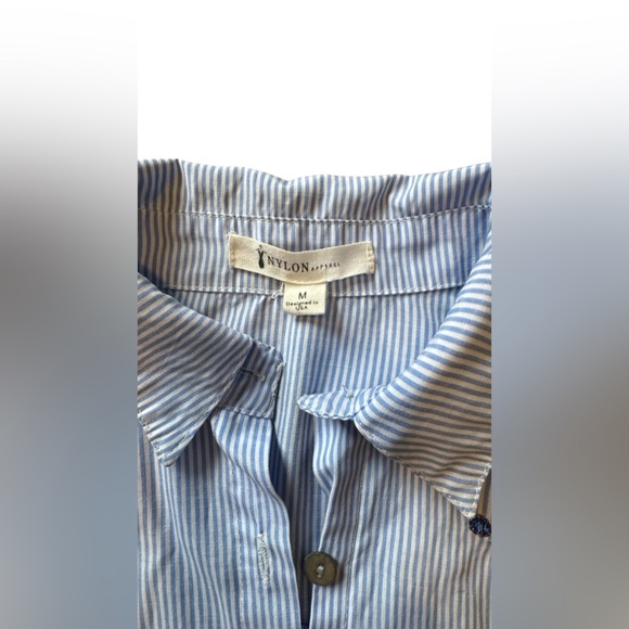 NYLON APPAREL women's embroidered striped button up blouse in blue - Picture 4 of 7